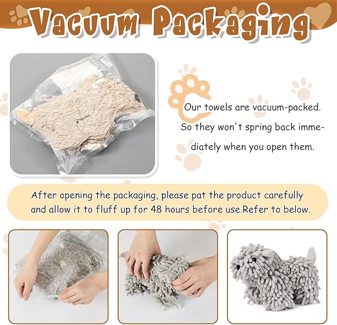 Tegeme 2 Pcs Chenille Dog Hand Towel Fuzzy Dog Towel Absorbent Microfiber Soft for Bathroom Kitchen Washstand (Grey Brown)