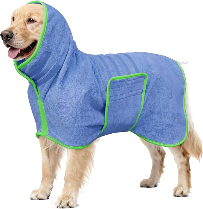 Soft Dog Bathrobe Fast Drying Dog Coat, Super Absorbent Dog Towels for After Bath, Microfiber Pet Robe Adjustable Collar & Belly Warm Keeping Dogs Coat for Pet Dogs & Cats (Blue, 3X-Large)