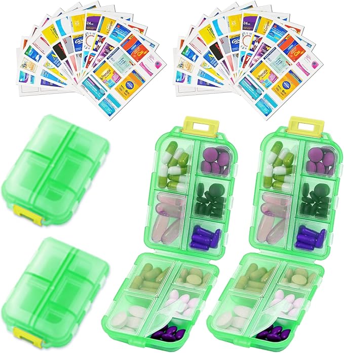 2PCS 7-Day Pill Organizer with Labels – Travel Pill Case, Daily Medication Organizer | Compact & Secure | Fits in Pocket/Purse (3.7” x 2.4”)