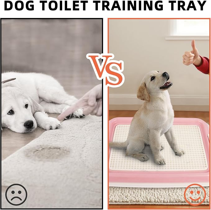 Dog Potty Tray for Small Dogs, Puppy Potty Training Tray 19.7"x14.5" Indoor Dog Toilet, Leak-Proof Pet Pads Holder (Pink)