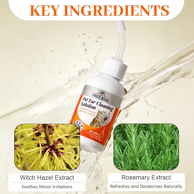 Ear Cleaner for Dogs and Cats, Ear Cleaner Solution for Dogs and Cats, Gently Remove Ears Wax & Debris