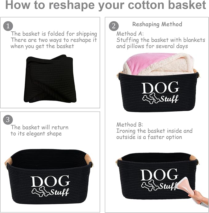 Morezi D og toy basket storage large bin pet puppy toy box in cotton rope perfect for organizing pet toys blankets leashes clothing doggie stuff - Black