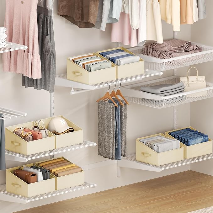 DIMJ Closet Storage Bins 8 Pack - Fabric Trapezoid Closet Organizer Bin, Foldable Storage Baskets for Shelves, Closet Shelf Organizer, Clothing Storage Box for Toys, Books, Towel, Clothes