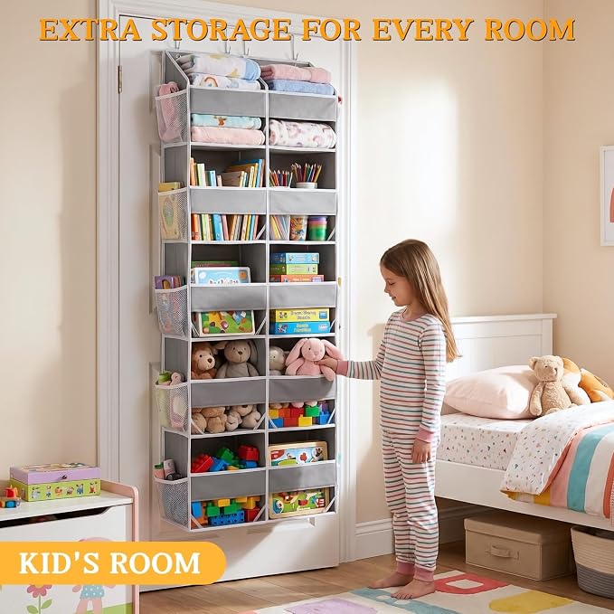 5-Tier Over Door Organizer, 10-Compartment Wide Storage Rack | 20" wide, 80 lbs for heavy family use, 10 side pockets, fits doors for closet, nursery, entryway, dorm, RV, laundry room