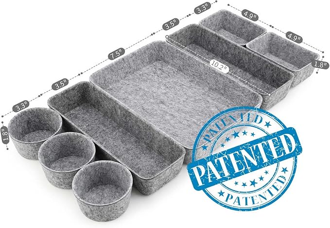 Welaxy 8-piece desk drawer organizer trays felt shallow bin Gray Minimalist