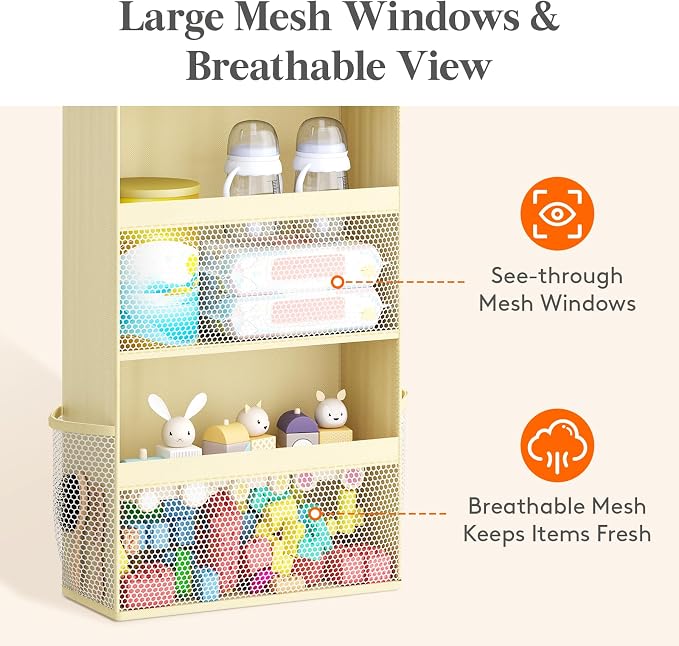 Lifewit 4 Tier Over the Door Organizer, Diaper Hanging Storage, Beige | Nursery Sturdy Large Heavy Duty Back of Door Shelf with 4 Mesh Side Pockets, for Baby Stuff Toy in Pantry, Laundry, Bathroom