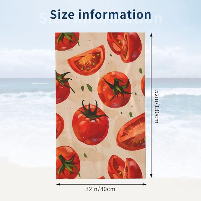 Tomato Pattern Beach Towel 31inx51in, Fun Sand-Free Microfiber Bath Towel Ultra Soft Quick Dry Pool Towel Absorbent Towel Lightweight Towel for Swimming Bathroom Decor