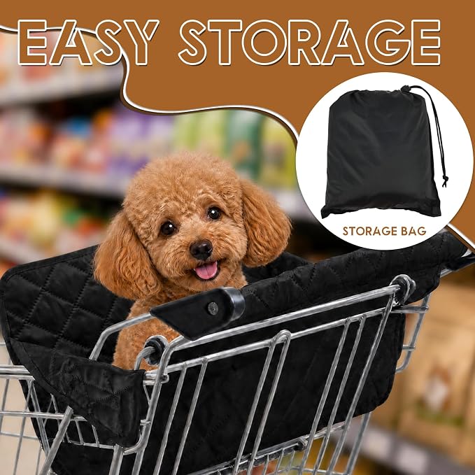 Portable Dogs Shopping Cart Cover, Quilting Dog Grocery Cart Cover with Storage Bag, Soft Comfort Cushioning, Secured with Hook and Loop, Universal Size, Machine Washable for Pet Dog