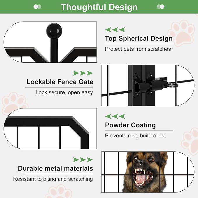 Outdoor Dog Playpen, 24 Inch 16 Panels Pet Fence, Black | 2 Doors for Easy Access, Adjustable and Expandable Design, Pet-Safe Edges and Secure Lock, Rust-Resistant, Yard and Home Use