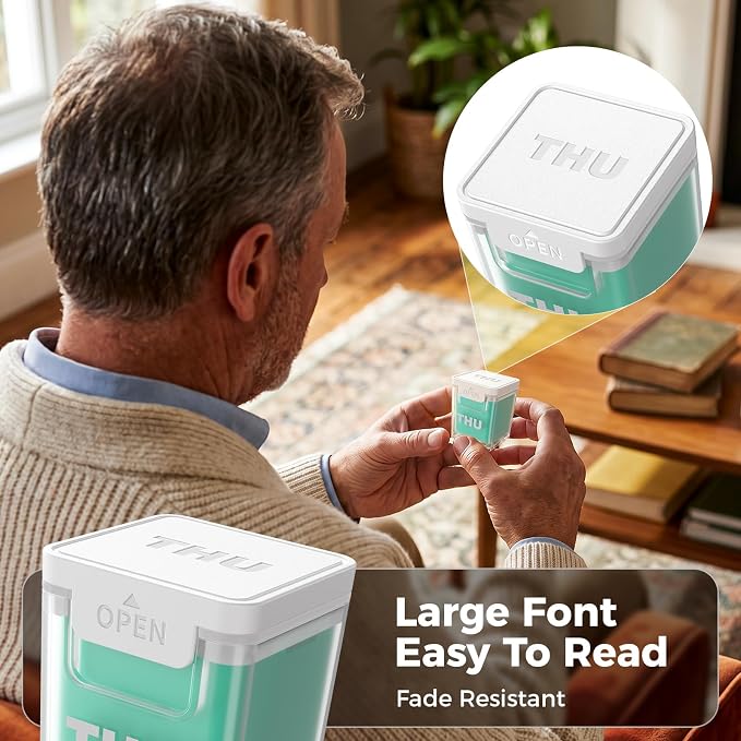 ODARO Extra Large Weekly Pill Organizer Once A Day - Color | Large Capacity, Big Font, Wide Opening Easy to Use, Detachable Portable, Spill Proof, BPA Free