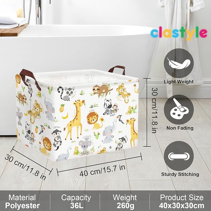 Clastyle Rectangular Baby Storage Basket Large Collapsible Kid Toy Bin Nursery Classroom Books Shelf Basket Shower Towel Gift Basket Giraffe Lion Elephant Pet Basket(Animal)