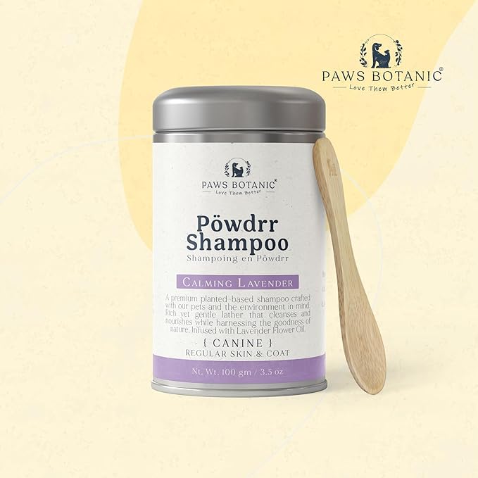 Water-Activated Dog Shampoo, Powder Shampoo for Dogs, Regular Skin & Coat, 3.5 oz with Bamboo Spoon (Calming Lavender)