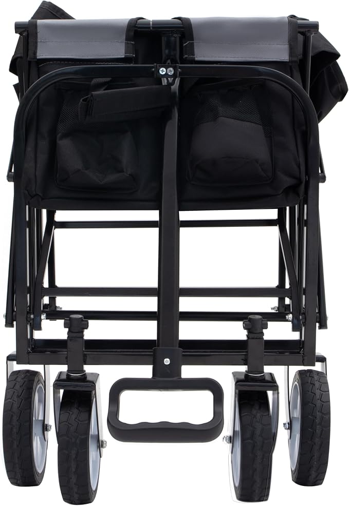 Collapsible Folding Outdoor Utility Wagon, Strap Collapsible Foldable Wagon Cart with Strapping System, Supports 225lbs (Black)