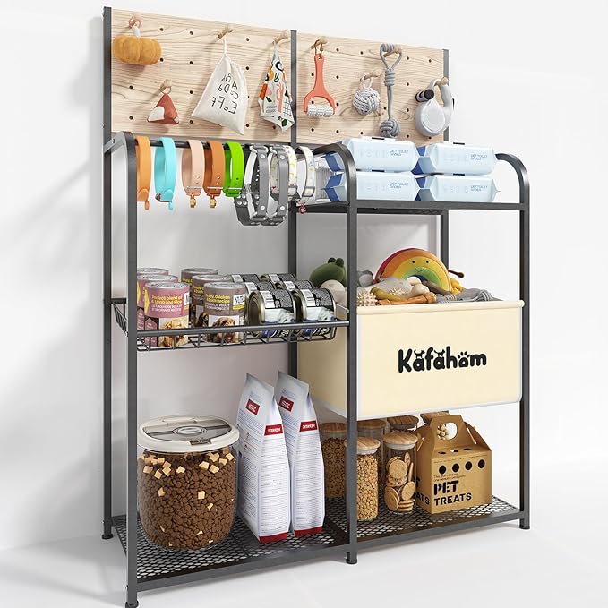 Dog Toy Basket with Pegboard, Dogs Toy Bin with Storage Organizer, All-in-One Dog Stuff Box & Essential Holder, Perfect Basket for Dog Toys in Living Room, Great Gifts for Pet Lovers, Black