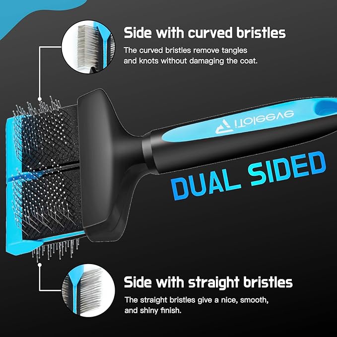 iToleeve Dual Flex Slicker Brush Dog Brush, Gentle Grooming Tool for Sensitive Dogs & Cats - Ideal for Long Hair, Removes Undercoat, Tangles, and Knots