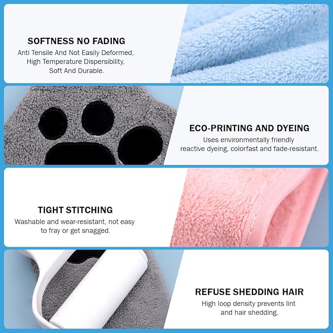Dog Drying Mitts 3 Pairs Super Absorbent, Ultra Soft Microfiber Pet Bath Towel Gloves for Quickly Drying Dogs Cats, Grooming Hand Towels for Muddy Paws, Ears, Underbelly after Bathing Rainy Walks