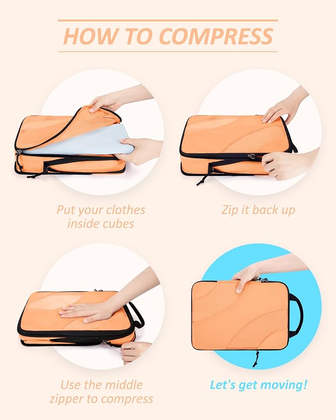 BAGSMART Compression Packing Cubes for Travel | Lightweight suitcase organizers bag set, space-saving double zipper expansion for carry-on luggage & travel organization