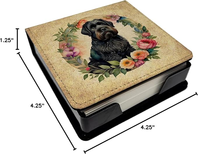 Caroline's Treasures Black Russian Terrier and Flowers PU Leather Note Paper Holder with Artist-Designed Cover, Desk Accessory, Office Gift