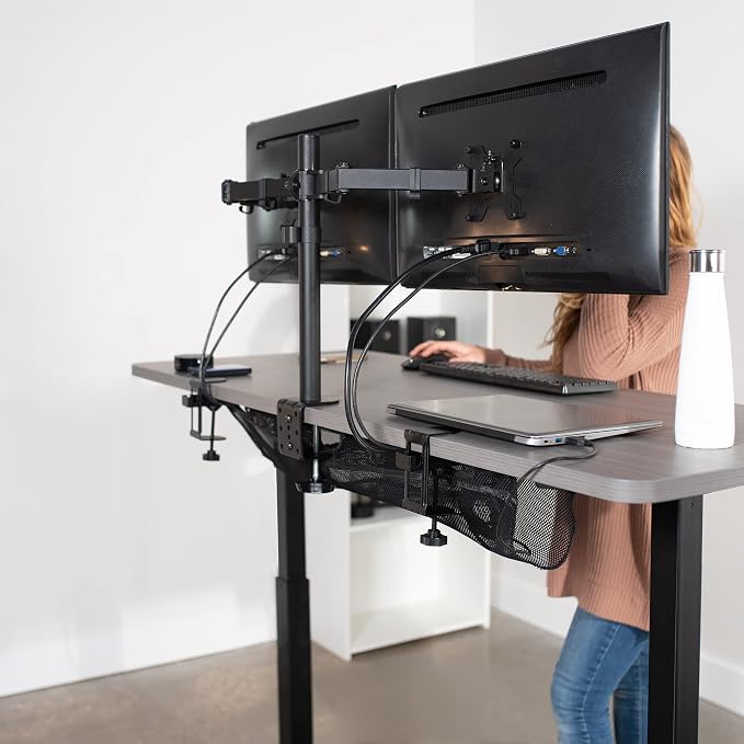 VIVO No Drill Clamp-on 36 inch Mesh Net Under Desk Cable Management Wire Organizer, Adjustable Home Office Standing Desk Cord Storage Sleeve, Black, DESK-AC36MH (Pack of 10)