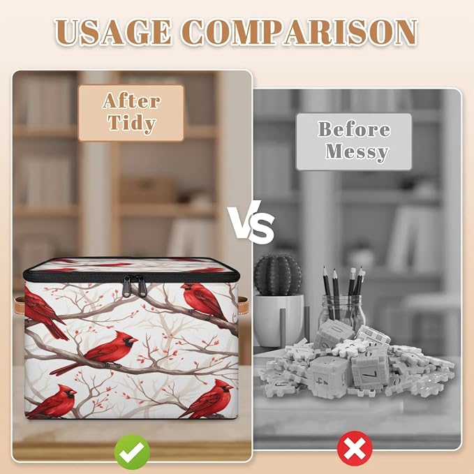Storage Bins Branch Cardinals Storage Basket with Zipper Lid & Handle Foldable Storage Box Storage Cube Bin Clothes Organizer for Closet, Bedroom
