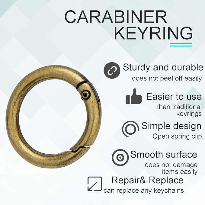 CooBigo 3/4 Inch Trigger Spring O Rings, Metal Round Carabiner Clip Snap Hook, Keyring Buckles for Replacement Purse Strap, Paracord Lanyard , Keychain Rings Hardware DIY Crafts Making 10Pcs Bronze