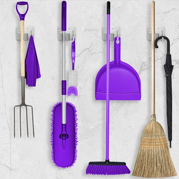 Broom Holder Wall Mount Screw Drilling, Sturdy Heavy Duty Stainless Steel Mop Gripper Rack Perforated, Perfect for Laundry Room Organizer, Fit with Laundry Kitchen Garage Garden Storage System | Drill-Mounted Gripper Rack Holds Brooms, Mops and Garden ...
