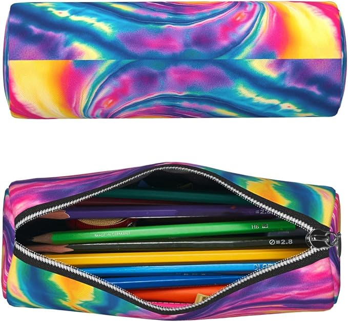 OSAM SPACE Leather Pencil Case Round Pencil Bag Colors Spiral Psychedelic Pen Organizer Holder Portable Zipper Pouch Cute School Supplies for Girls Boys Study Office