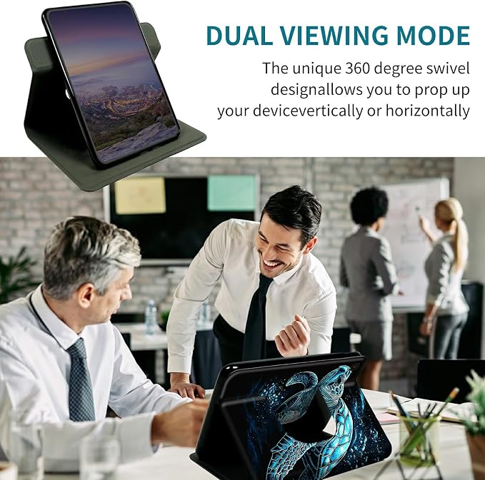 Case for Samsung Galaxy Tab A 10.1" 2019 SM-T510/T515/T517, 360 Degree Rotating Stand with Multi-Angle Vertical & Horizontal Viewing Shockproof Shell for Women Men, Blue Black Turtle