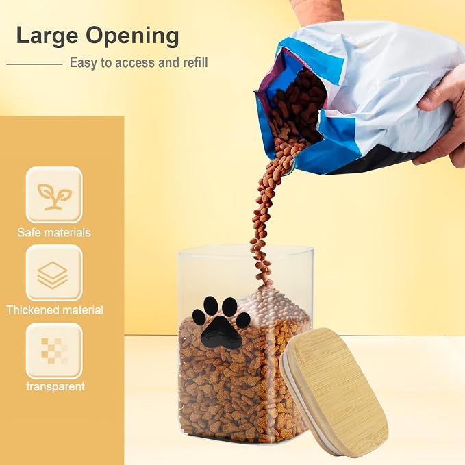 37oz Glass Dog Treat Jars Set of 3,Clear Dog Treat Container with Bamboo Lids,Airtight Cat Treat Jar,Small Pet Treat Canister,Puppy Food Bin-Keep Fresh Crispy-Square