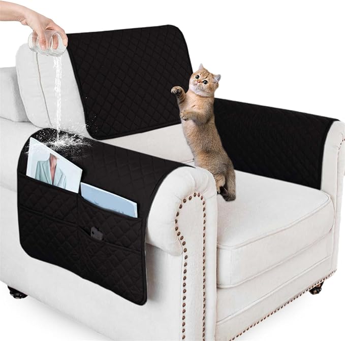 Large Polyester Armrest and Headrest Covers with 2 Pockets | Soft, smooth polyester resists daily wear nonslip silicone backing helps shield recliners and sofas from pet scratches