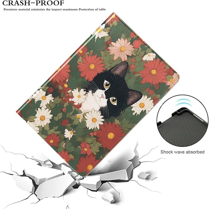 for Samsung Galaxy Tab S9 11" 2023(SM-X710/X716B/X718U) Tablet Case,Premium Leather Folio Stand Auto Wake/Sleep,Multiple Viewing Stand,Cute Cat in Garden