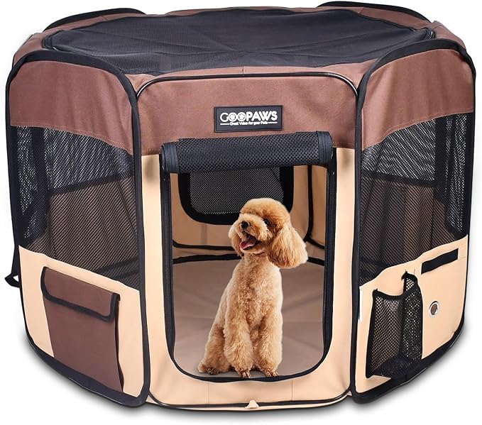 Jespet Soft Dog Playpen, Portable Pet Exercise Pen Kennel with Carry Bag | 2-Door, Easy to Fold, Ground Stakes, Zipper Locks, Large Storage Pocket, Washable Top Mesh Cover & Bottom Cover