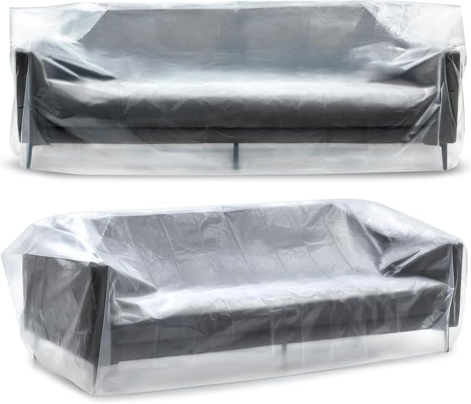 Plastic Furniture Covers for Moving - Heavy-Duty Couch Cover for Sofa, Waterproof & Dustproof Clear Moving Bags for Renovation, Wrap or Storage - Extra Large Bag Open Size 96 x 42 x 62 Inch