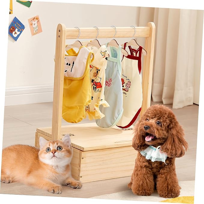 Abaodam 10Pcs Wooden Pet Clothes Hangers Dog Apparel Rack for Organizing Pet Clothing for Cats Dogs for Pet Owners Portable Design for Easy Storage