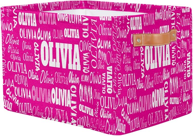 Custom Foldable Storage Basket with Name, Laundry Hamper Deep Pink | Organizing Boys Girls Pets Toys Closet Shelf Clothes Books