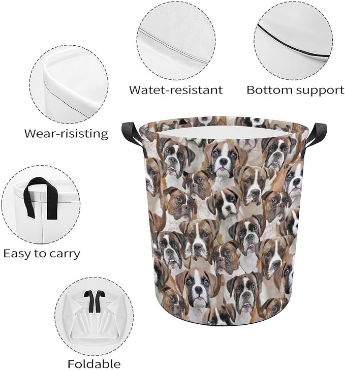 Funny Boxer Dog Face Print Laundry Basket, Cute Pet Dog Laundry Hamper, Dirty Clothes Basket for Boxer Dog Lover, Waterproof Laundry Baskets for Bedroom Bathroom, Gifts for Boxer Dog Mom Owner