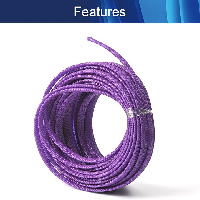 Jutagoss PET Expandable Braided Cable Sleeve, 32.8ft - 5/16 inch Purple Cable Management Sleeve, Wire Loom Tube Cord Protector for USB Cable, Power Cord, Audio Video and More, 1Pc