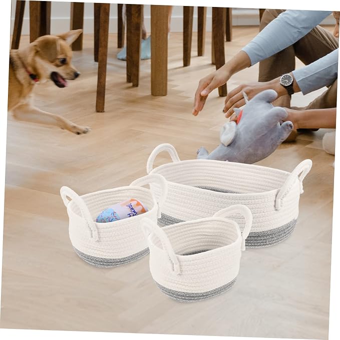 Ciieeo 3pcs Rope Dog Toy Storage Basket Lightweight Organizer for Pet Toys Sundries Collection and Home Use Portable Design Handles