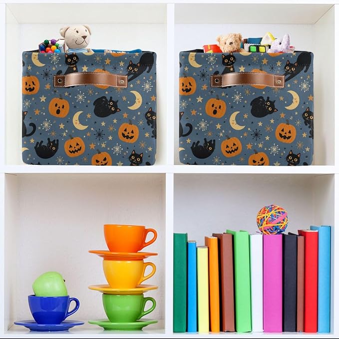 Kigai Storage Basket, Fabric Collapsible Closet Organizer Bin | Halloween Pumpkins Waterproof Foldable Canvas Basket with Handles for Shelves, Nursery, Closet, Bedroom & Bathroom