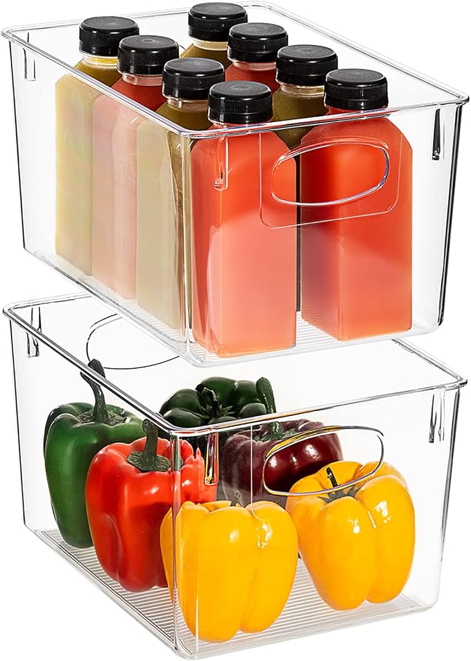 Sorbus Fridge Organizers and Storage, Clear Plastic Bins (Large, 2 Pack)