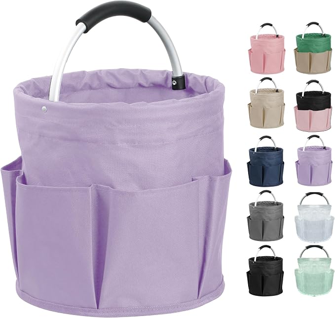 17L Purple Shower Caddy for Women, Foldable Cleaning Caddy with Handle and 6 Pockets, 600D Oxford Fabric Garden Tool Bag, Multifunctional Storage Basket for College, Dorm, Family, Purple
