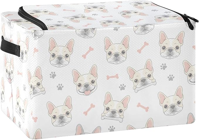 Bone Pets Dog White print Under Bed Storage Containers with Double Zipper Openings, Foldable Clothes Storage Bins with Clear Window and Handles for Blankets Comforters Bedding