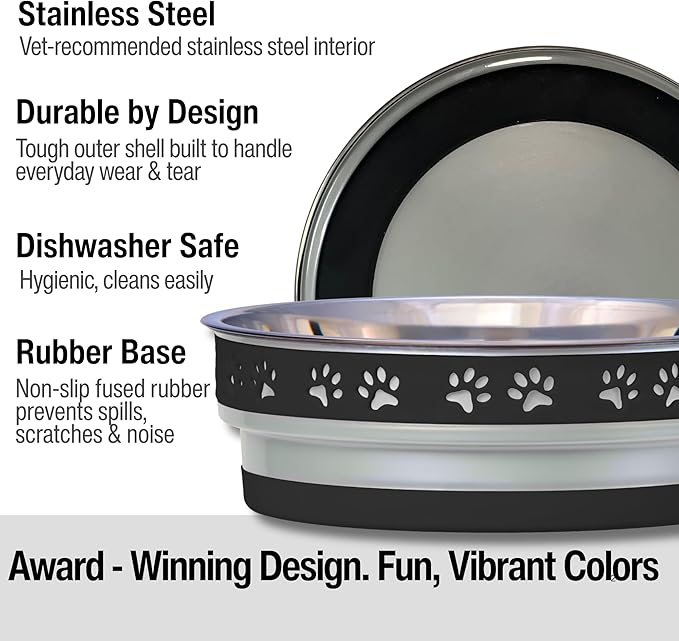 Loving Pets Corsa Dog Bowls- Stainless Steel Dog & Cat Bowls - Spill Proof Dog Food Bowl, Cat Bowl, Puppy Essentials & Pet Supplies Great for Home & Travel (Medium 20-35 lbs, Stealth Black)