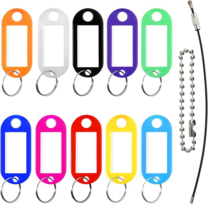 70 PCS Assorted Colors Plastic Key Tags with Labels with Ring and Label Window, Writeable Key Label Tags for USB Drive, Keys Identifiers for Name, Pets Id Tag, Small Luggage Tag