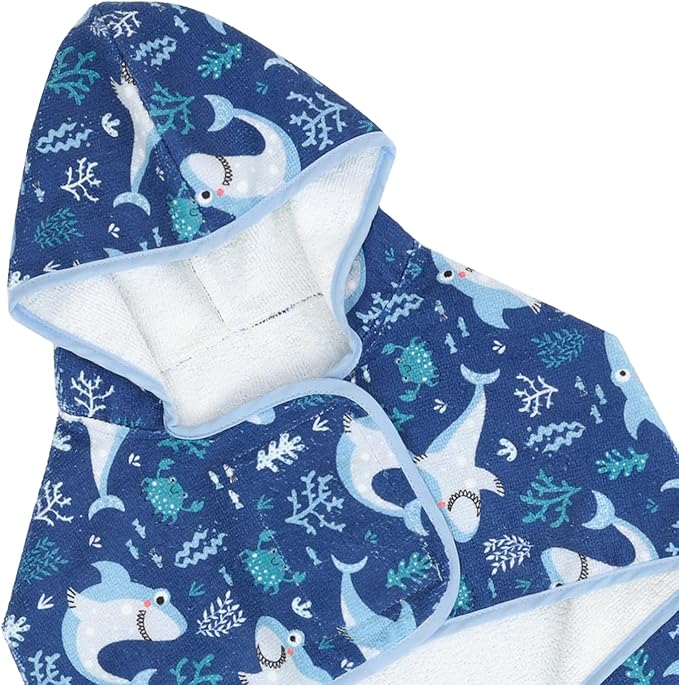 HDE Dog Bathrobe Super Absorbent Quick Drying Puppy Towel Wrap Coat Adjustable After Bath Robes with Hood for Dog Sizes S-XXL Sharks M
