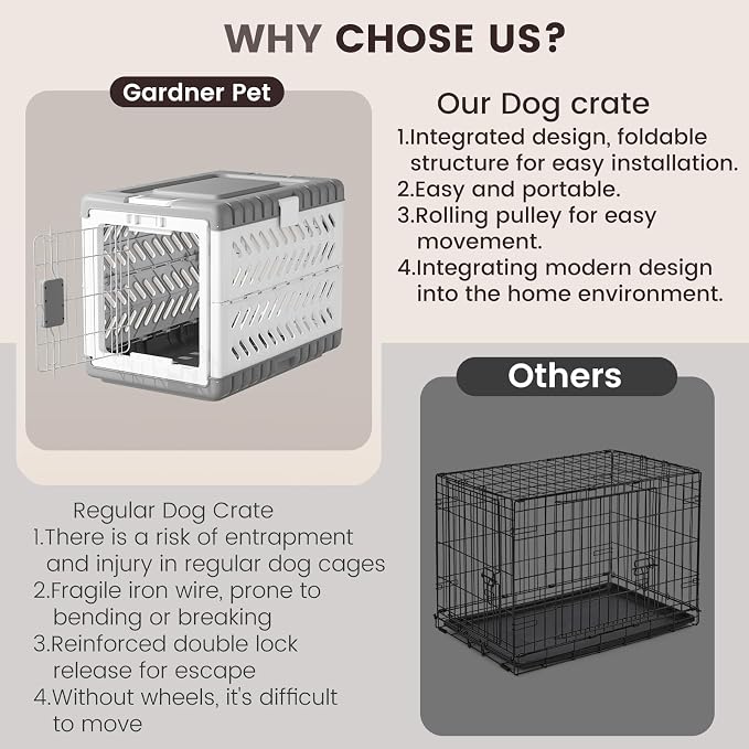 Collapsible Dog Crate for Large/Medium Dogs - 36" L Foldable Dog Cage No-Tool Assembly, Travel Dog Crate with 2 Wheels - Easy to Carry, Space-Saving, Indoor Outdoor Use, 36.4"(L) x22.84(W) 25.8"(H)