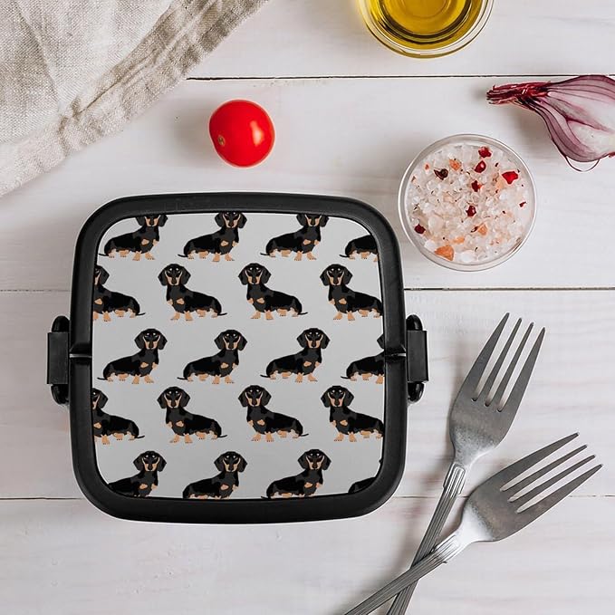 Dachshund Weiner Pet Dogs Double Layer Bento Box, 1000ml Stackable Leakproof Lunch Container with Spoon, Portable 2-Tier Food Storage Box for Office Work Picnic Camping and Travel