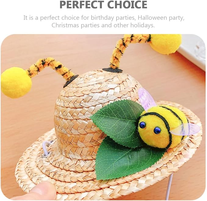 YARNOW Creative Bee-Shaped Pet Hat for Dogs and Cats, Wheat-Straw Material, Safe and Delicate Design, for Holidays and Halloween Party Decoration