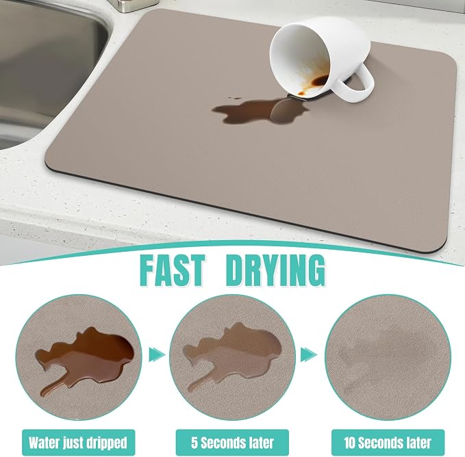 Coffee Mat Super Absorbent Dish Drying Mat Coffee Bar Mat 18"x 32", Khaki