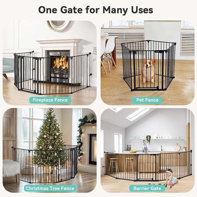 COMOMY 127.8" Extra Wide Baby Gate, Dog Gate for House Stairs Doorways | Auto Close Pet Gate with Door Walk Through, 5 Metal Panels, Hardware Mounted Baby Fence Indoor Outdoor(30" Tall,Black)